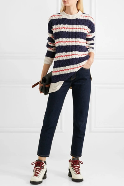 Shop Jcrew Gabby Striped Cable-knit Merino Wool-blend Sweater In Navy