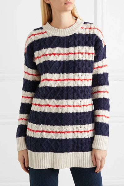 Shop Jcrew Gabby Striped Cable-knit Merino Wool-blend Sweater In Navy