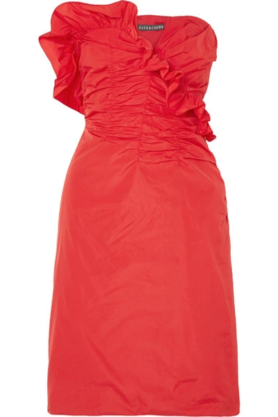Shop Alexa Chung Ruffled Ruched Taffeta Dress In Red