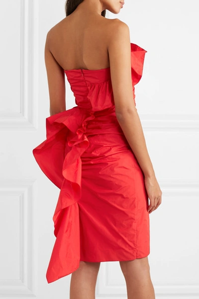 Shop Alexa Chung Ruffled Ruched Taffeta Dress In Red