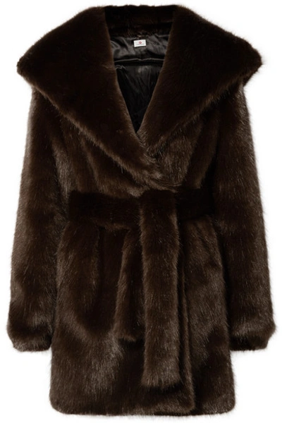 Shop A Perdifiato Melody Hooded Faux Fur Coat In Dark Brown