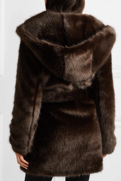 Shop A Perdifiato Melody Hooded Faux Fur Coat In Dark Brown