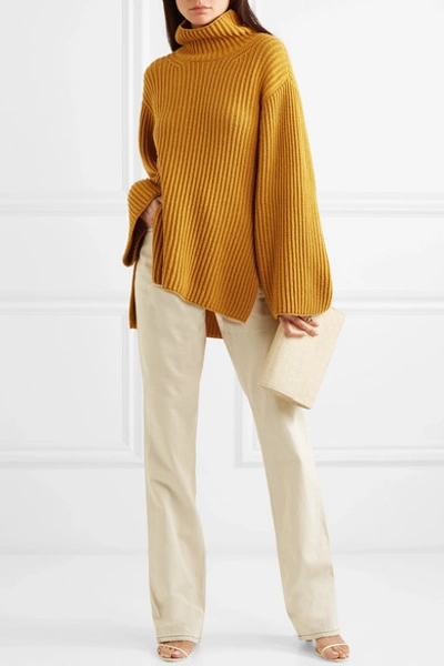 Shop Arje Oversized Wool, Silk And Cashmere-blend Turtleneck Sweater In Saffron