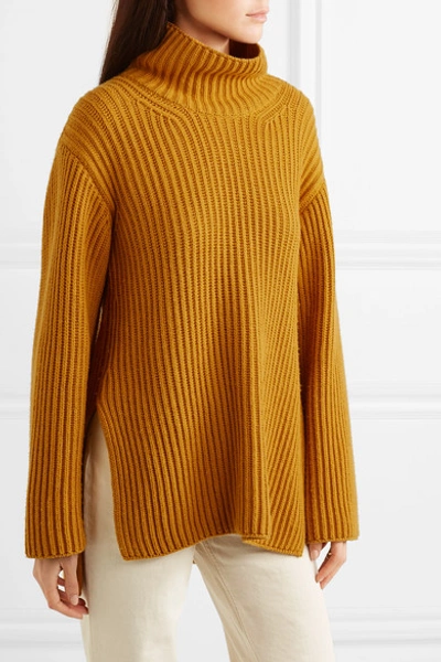 Shop Arje Oversized Wool, Silk And Cashmere-blend Turtleneck Sweater In Saffron