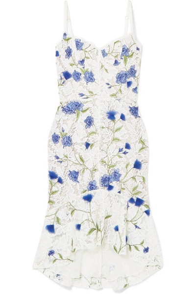 Shop Marchesa Notte Embroidered Appliquéd Lace Dress In Ivory
