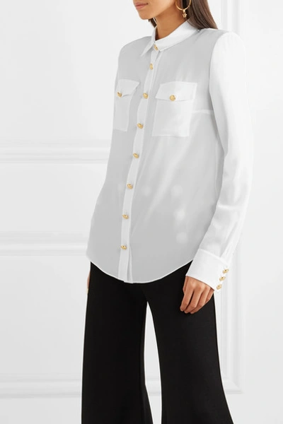 Shop Balmain Button-detailed Silk Crepe De Chine Shirt In White