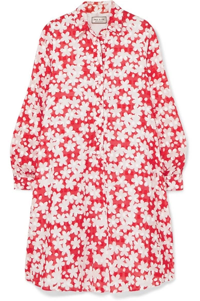 Shop Paul & Joe Trotinne Floral-print Cotton Mini Dress In Red