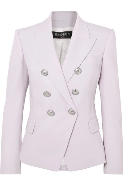 Shop Balmain Double-breasted Grain De Poudre Wool Blazer In Lilac