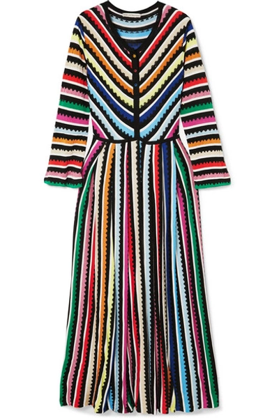 Shop Mary Katrantzou Maya Striped Crochet-knit Maxi Dress In Yellow