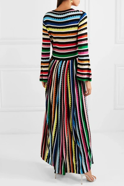 Shop Mary Katrantzou Maya Striped Crochet-knit Maxi Dress In Yellow