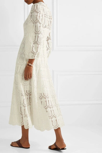 Shop Zimmermann Wayfarer Broderie Anglaise Cotton Midi Dress In White