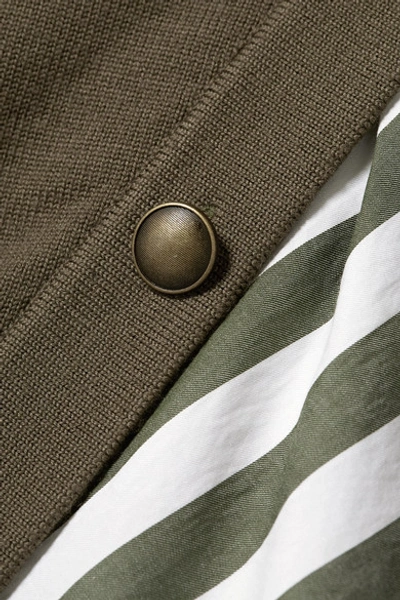 Shop Monse Asymmetric Layered Wool And Striped Cotton-poplin Dress In Army Green