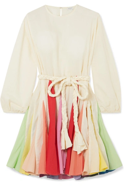 Shop Rhode Ella Belted Color-block Cotton-voile Mini Dress In Cream