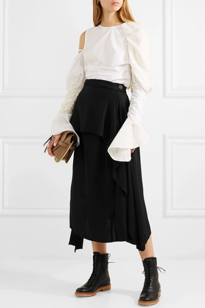 Shop Jw Anderson Asymmetric Twill Midi Skirt In Black