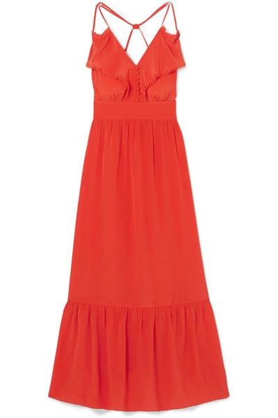 Shop Vanessa Bruno Leda Ruffled Silk-crepe Maxi Dress In Coral