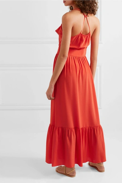 Shop Vanessa Bruno Leda Ruffled Silk-crepe Maxi Dress In Coral