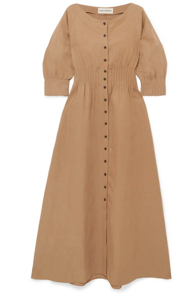 Shop Mara Hoffman Amia Tencel And Linen-blend Maxi Dress In Tan