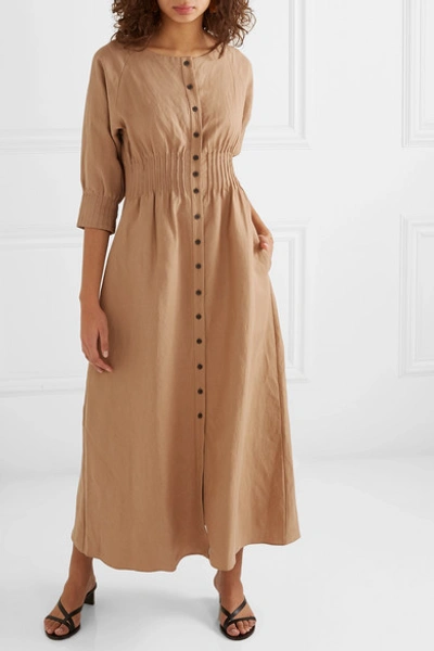Shop Mara Hoffman Amia Tencel And Linen-blend Maxi Dress In Tan