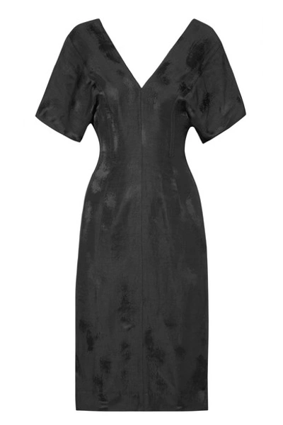 Shop Bassike Linen-blend Jacquard Midi Dress In Black