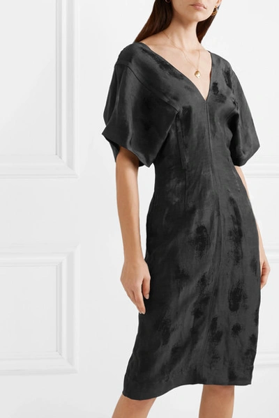 Shop Bassike Linen-blend Jacquard Midi Dress In Black