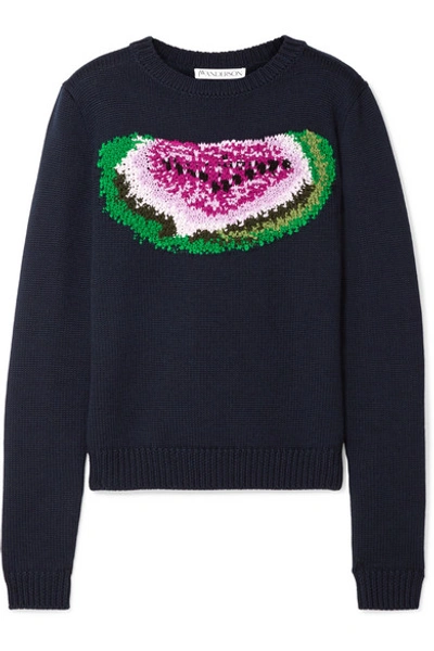 Shop Jw Anderson Watermelon Intarsia Wool Sweater In Black