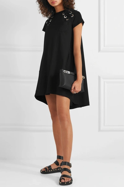 Shop Sacai Lace-up Cotton-jersey Mini Dress In Black