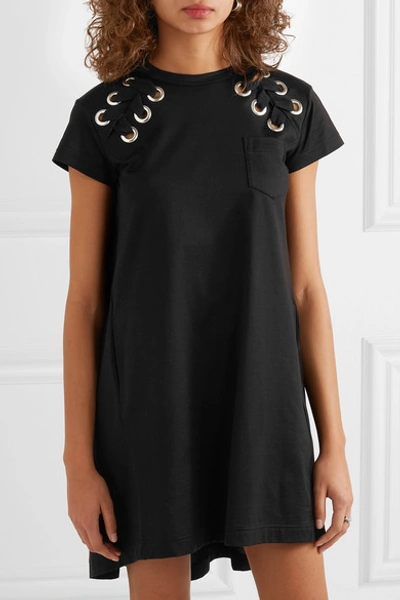 Shop Sacai Lace-up Cotton-jersey Mini Dress In Black