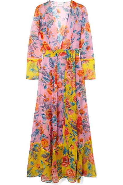 We Are Leone Floral-print Silk-chiffon Robe In Pink | ModeSens