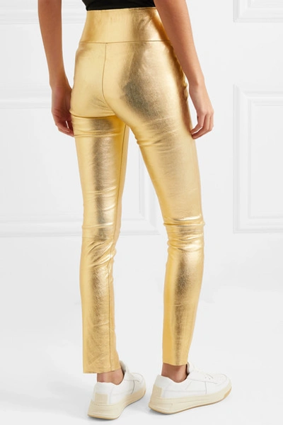 Shop Sprwmn Metallic Leather Leggings In Gold