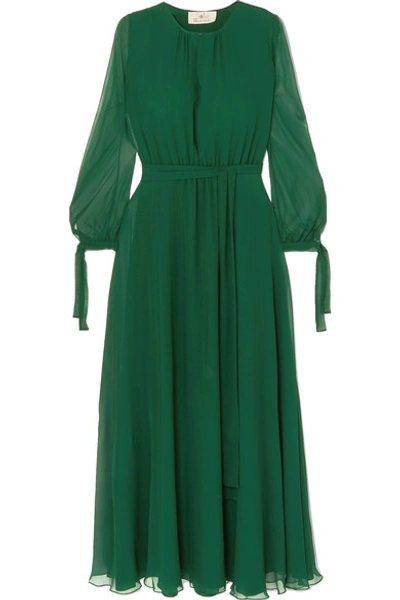 Shop Aross Girl X Soler Amanda Silk-georgette Maxi Dress In Green