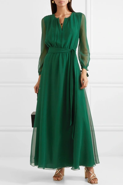 Shop Aross Girl X Soler Amanda Silk-georgette Maxi Dress In Green