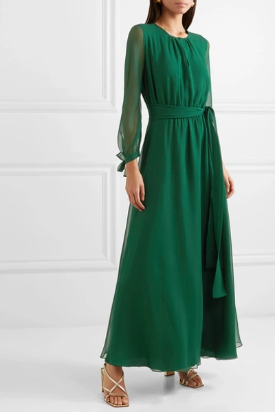 Shop Aross Girl X Soler Amanda Silk-georgette Maxi Dress In Green