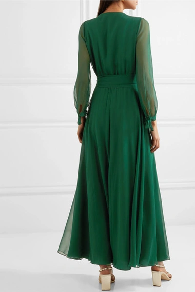 Shop Aross Girl X Soler Amanda Silk-georgette Maxi Dress In Green