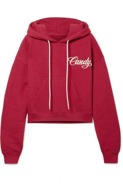 Shop Adaptation Cropped Embroidered Cotton-jersey Hoodie In Claret
