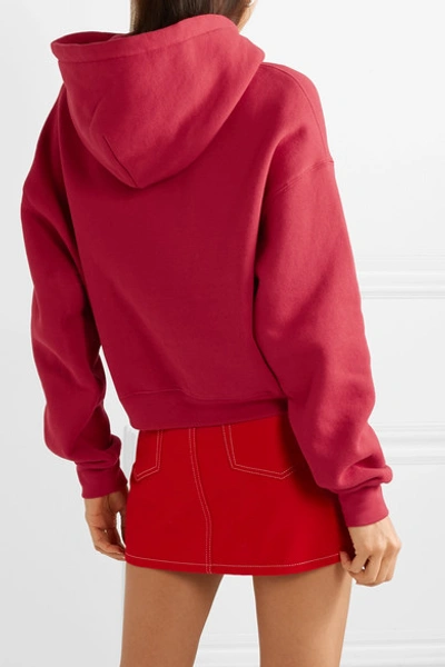 Shop Adaptation Cropped Embroidered Cotton-jersey Hoodie In Claret