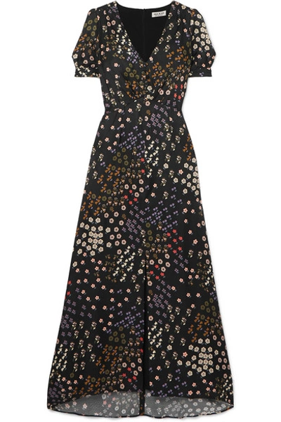 Shop Paul & Joe Broceliande Floral-print Flocked Twill Dress In Black