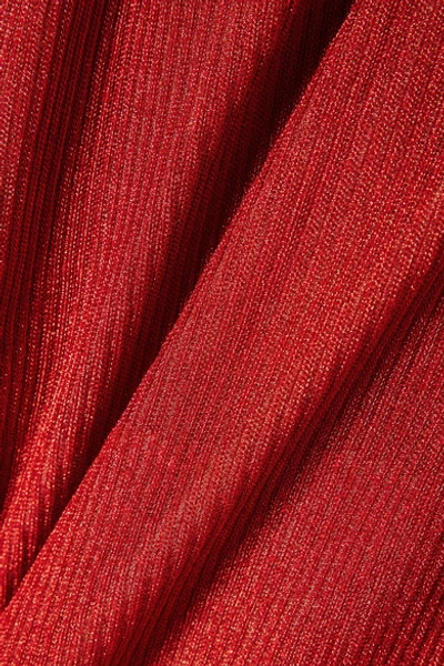 Shop Philosophy Di Lorenzo Serafini Metallic Ribbed Stretch-knit Midi Dress In Red