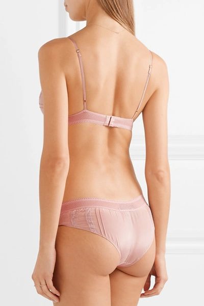 Shop Stella Mccartney Rose Romancing Mesh And Lace-trimmed Silk-satin Briefs In Antique Rose