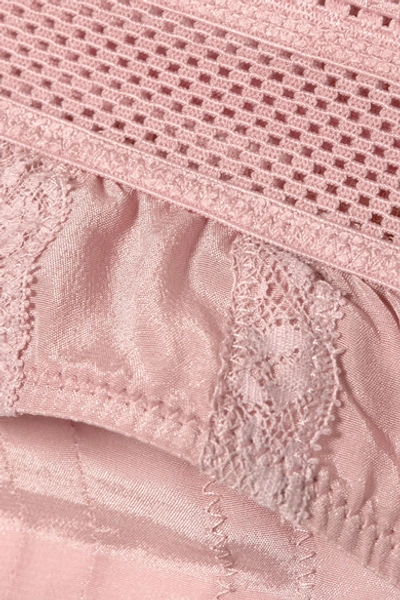 Shop Stella Mccartney Rose Romancing Mesh And Lace-trimmed Silk-satin Briefs In Antique Rose