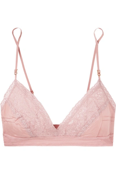 Shop Stella Mccartney Rose Romancing Mesh And Lace-trimmed Silk-satin Triangle Soft-cup Bra In Antique Rose