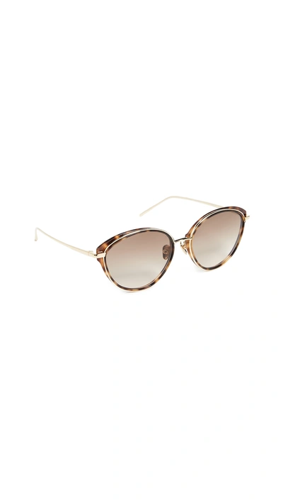 Shop Linda Farrow Luxe Round Sunglasses In Yellow Gold/ Brown Gradient