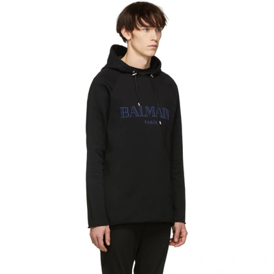 Shop Balmain Black Raw Edge Logo Hoodie In 0pa Black