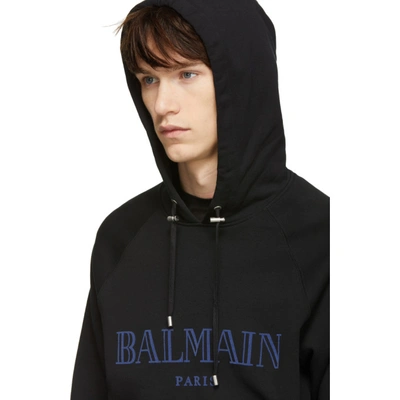 Shop Balmain Black Raw Edge Logo Hoodie In 0pa Black