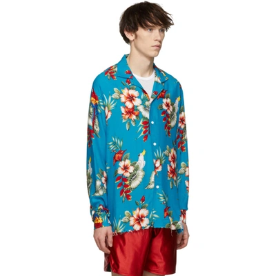 Shop Rhude Multicolor Birds Of Paradise Hawaiian Shirt In Blue