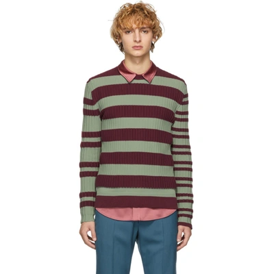 Shop Marni Burgundy And Green Striped Sweater In Rgv30sgbord