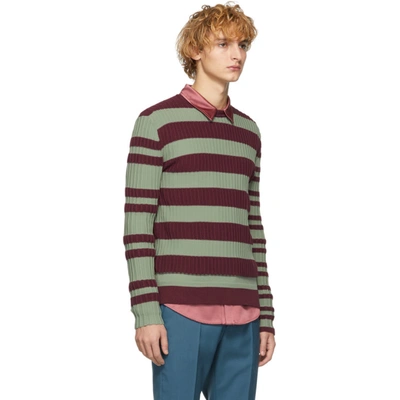 Shop Marni Burgundy And Green Striped Sweater In Rgv30sgbord