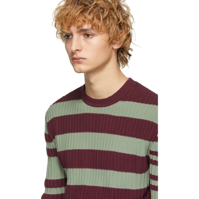 Shop Marni Burgundy And Green Striped Sweater In Rgv30sgbord