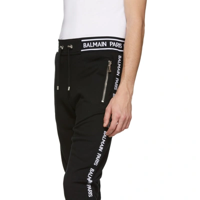Shop Balmain Black Logo Stripe Lounge Pants In 0pa Black