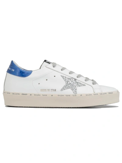 Shop Golden Goose Hi Star Sneaker In White Leather-blue-silver Glit