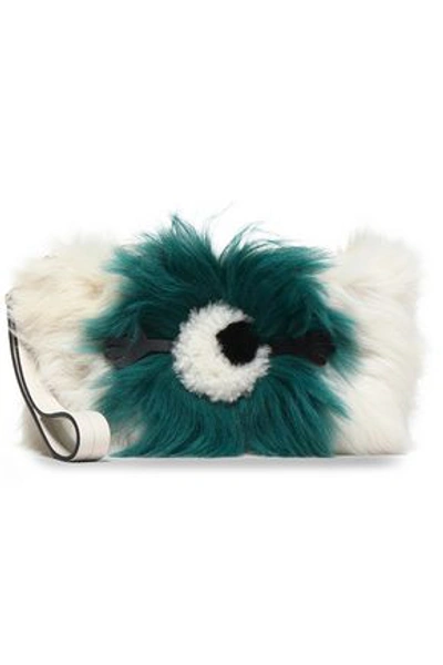 Shop Anya Hindmarch Two-tone Shearling Clutch In Off-white